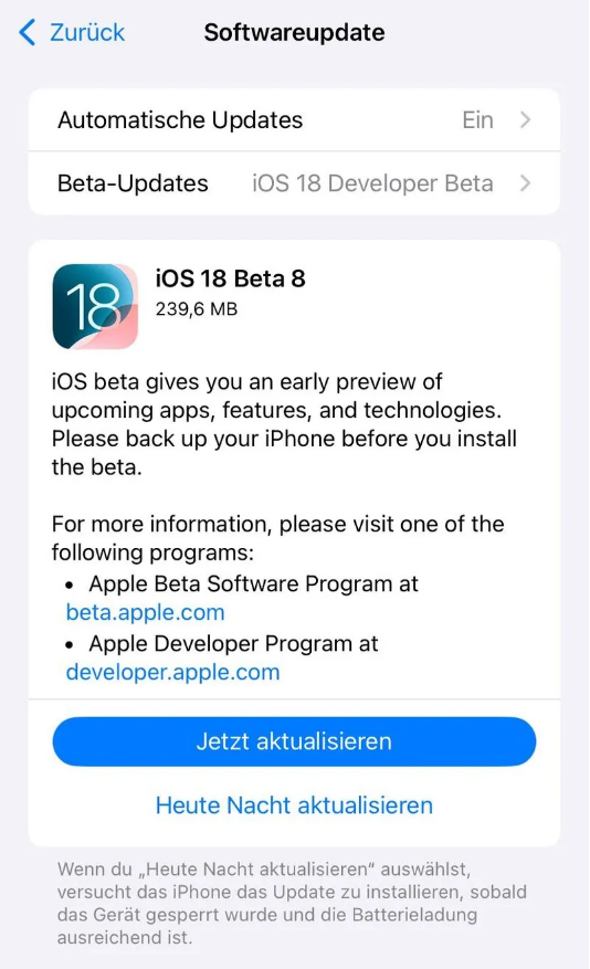 金东苹果手机维修分享苹果 iOS / iPadOS 18 开发者预览版 Beta 8 发布 